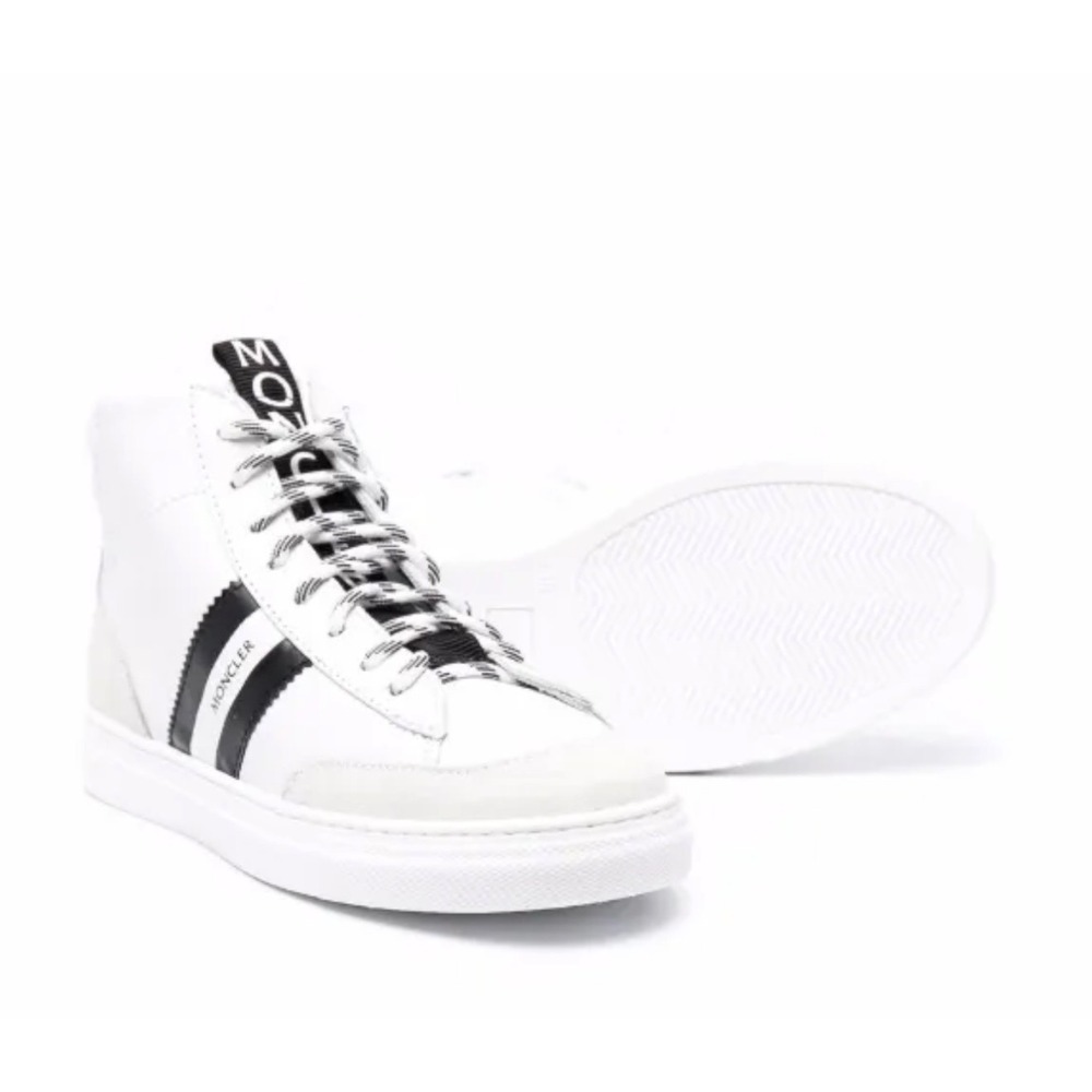 New! Moncler Enfant White Logo Tape Hi-Top Sneakers EU 33 Youth / Kid US 2 $378